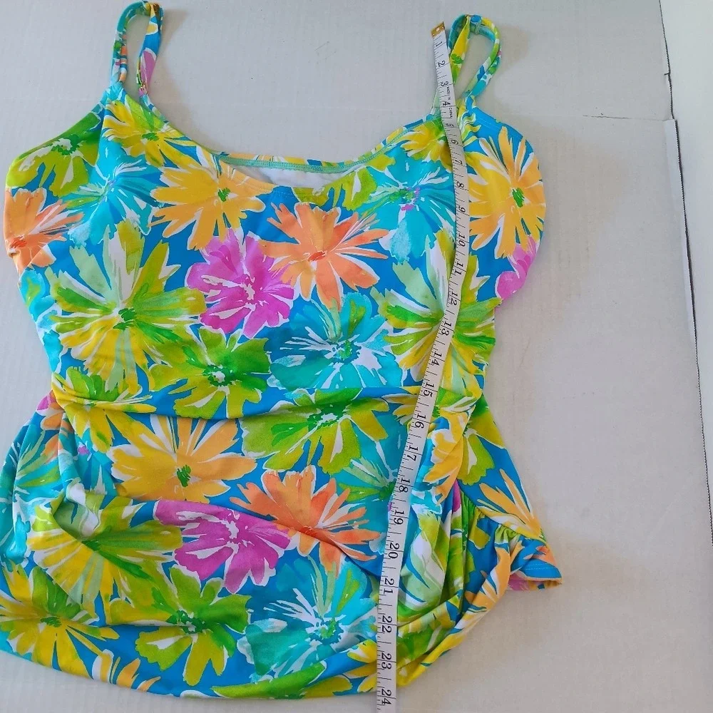 Bleu Rod Beattie Tankini Top Womens 22W Multi Floral Ruched V-Neck RBSO24473X